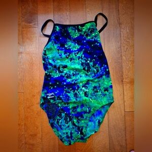 Women's Speedo Endurance swimsuit.  Green/Blue pattern.  14/40